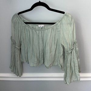 sage green off the shoulder top💚